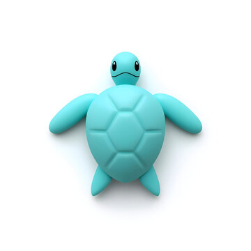 Cute cyan sea turtle 3D icon illustration isolated on clean white background