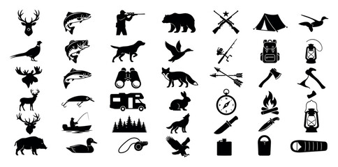 Fototapeta premium Hunting and camping vector icons