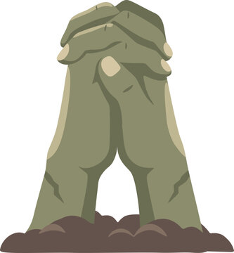 Zombie Pleading Hands Rising From Dirt Ground, Green Undead Monster Arms Begging Mercy From Grave Cemetery, Creepy Spooky Horror Halloween Dead Element Cartoon Clipart Minimalist Flat Vector Illustrat