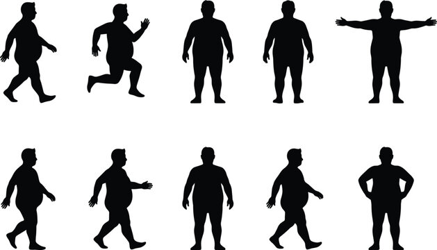 Silhouette of Overweight Man in Various Poses body shape