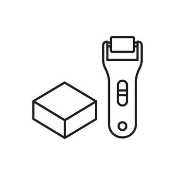 Minimalist line art icon of a beeswax block alongside a roller thread waxing device.