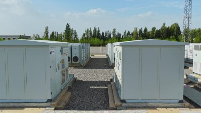 Energy storage station at sunset, new energy, shared power energy, solar photovoltaic power plant