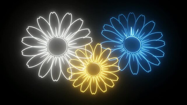 Glowing neon wire flowers on dark background
