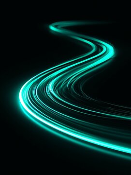 Glowing blue light waves flowing across dark background