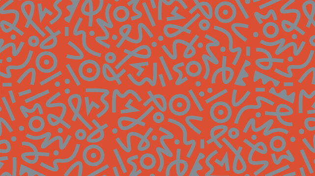 Doodle abstract vector pattern on Telegrey color with Salmon Orange background. Fun Telegrey doodle lines pattern