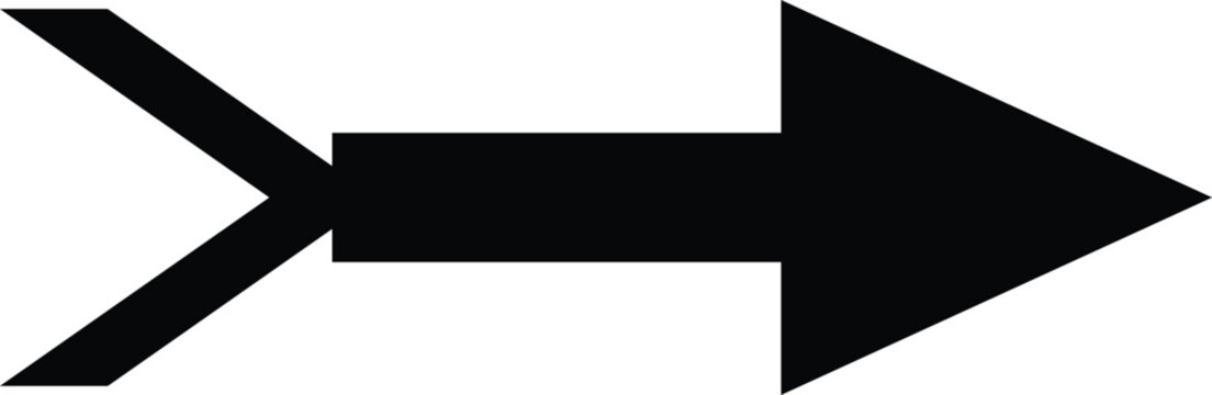 Black arrow pointing right on white background indicating direction with clean lines and simple design for direction and progress concepts