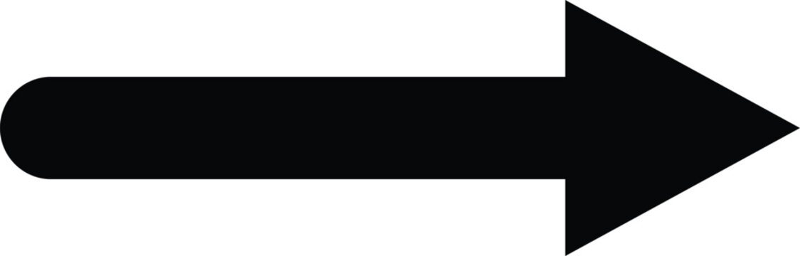 Black Arrow Pointing Right on White Background Showing Direction and Progress