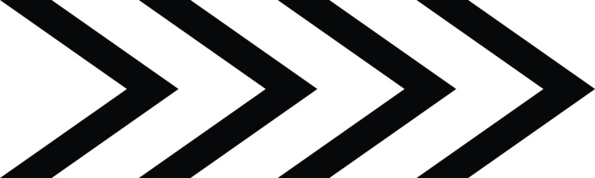 Black chevron arrows pointing right in a row on a white background symbolizing forward movement and progress