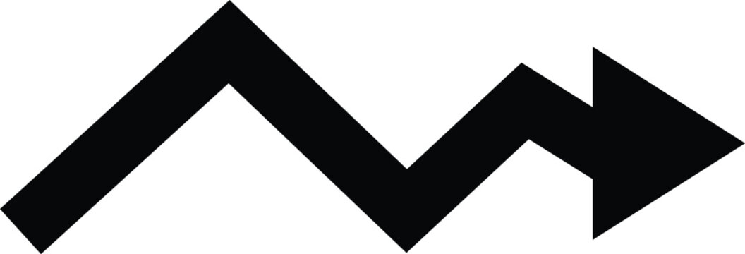 Black zigzag arrow pointing right on white background representing growth and progress