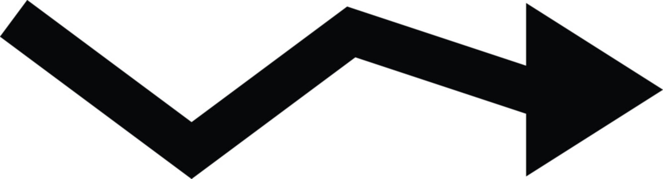 Black zigzag arrow pointing right on white background representing progress and direction