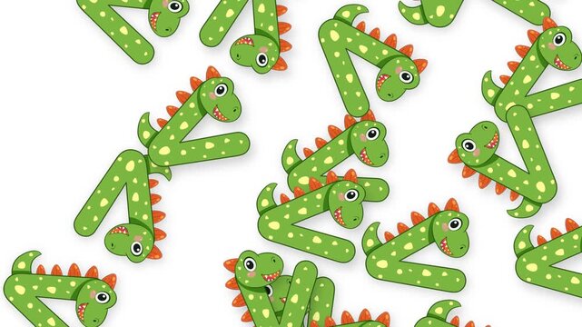 Cartoon Dinosaur Characters Falling Against a Plain White Background