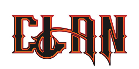 Clan text effect title with retro typography style isolated on black background © Ndoewer