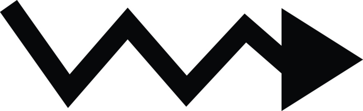 Black zigzag arrow pointing upwards on white background symbolizing progress and growth