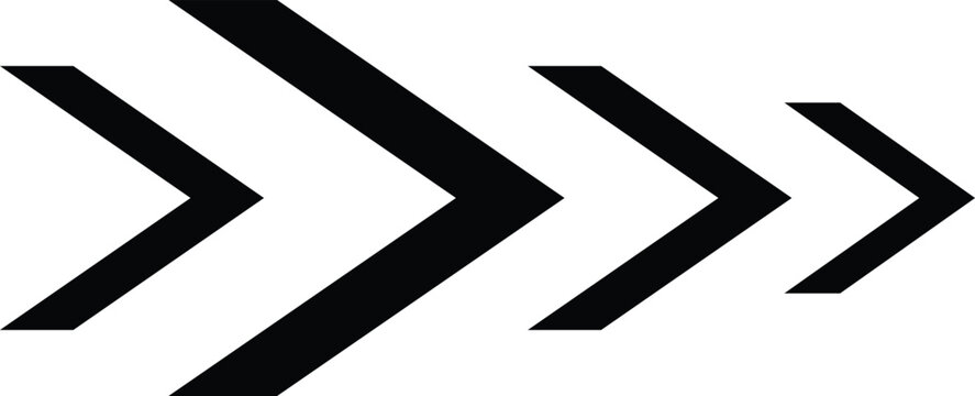 Chevrons pointing right in diminishing size on white background representing progress and direction
