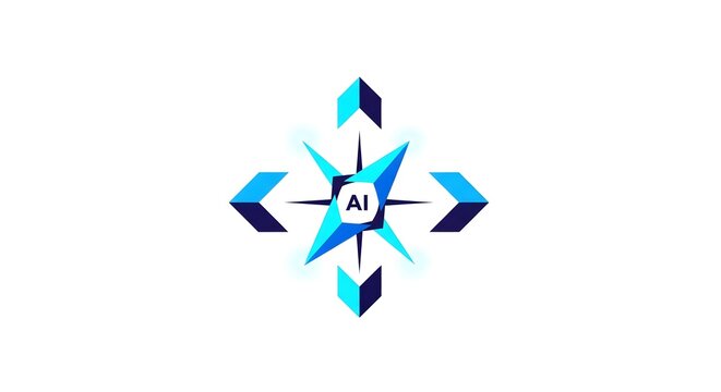 Modern abstract logo with geometric shapes and gradient colors.