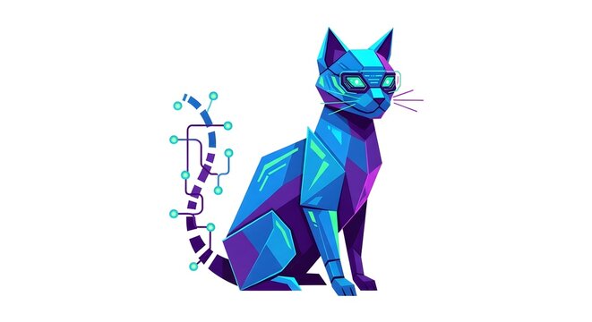 Colorful low poly style cat with geometric patterns.