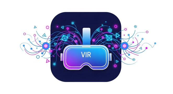 Futuristic Virtual Reality Headset Icon with Abstract Tech Background.