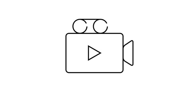 Video camera icon.Cinematography equipment animated icon. Film making professional tool. Broadcasting industry. Outline element on white background