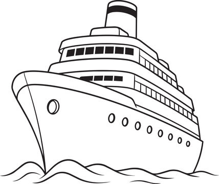 cruise ship cartoon coloring page for children vector illustration