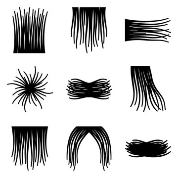 Pom poms hair and fiber texture vector silhouette set