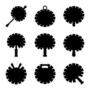 Pom poms cheerleading silhouette icons for sport and school spirit
