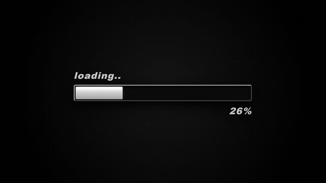 A digital loading bar measuring twenty six percent completion displays progress information on a dark interface screen during software installation tasks and file transfers for user monitoring