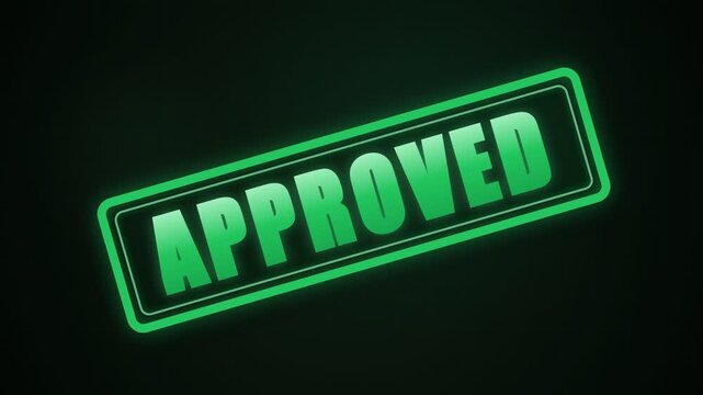 A vibrant green stamp displaying the word approved in bold, luminous letters, ideal for conveying confirmation and acceptance in various professional and creative contexts