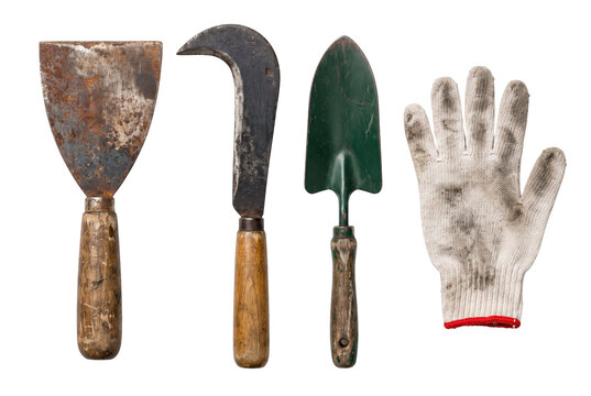 Antique and Well Used Gardening Tools and Work Glove