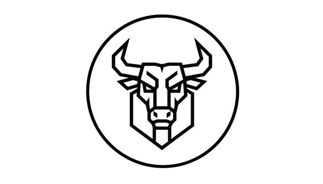 Powerful wild bull head logo designed with clean black lines inside a circular frame, representing strength and power.