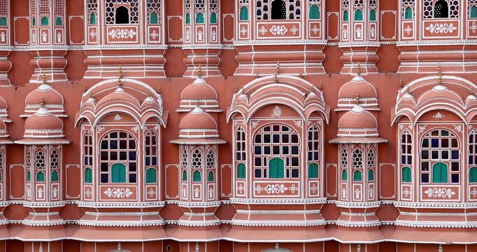 Hawa Mahal palace of winds architectural detail in Jaipur