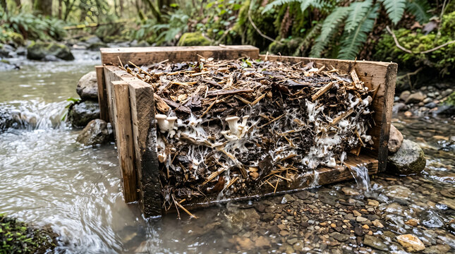 Mycofiltration uses fungal biomass to treat contaminated water, representing sustainable water treatment, biological filtration, and environmental biotechnology.