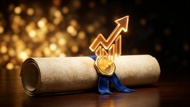 Golden Financial Growth Chart Icon on Sealed Legal Document