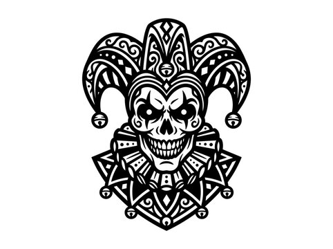 Jester Skull Halloween Tattoo Design Isolated Vector Art