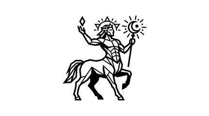 Obraz premium Mythical Centaur Figure Holding Symbols of Power and Astronomy