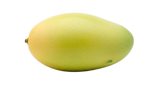 A whole ripe alphonso mango with yellow green skin isolated for healthy eating.