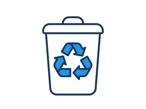 Recycling bin icon with blue arrows on a white background