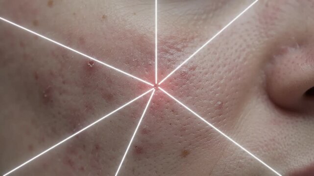 Extreme close-up of acne and enlarged pores on human skin, showing texture and blemishes, perfect for dermatology and skincare concepts