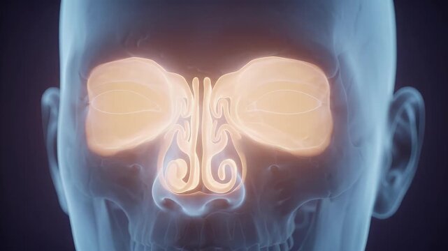 medical illustration showing human sinuses and nasal cavity, head x-ray view, respiratory system, health and medicine concept
