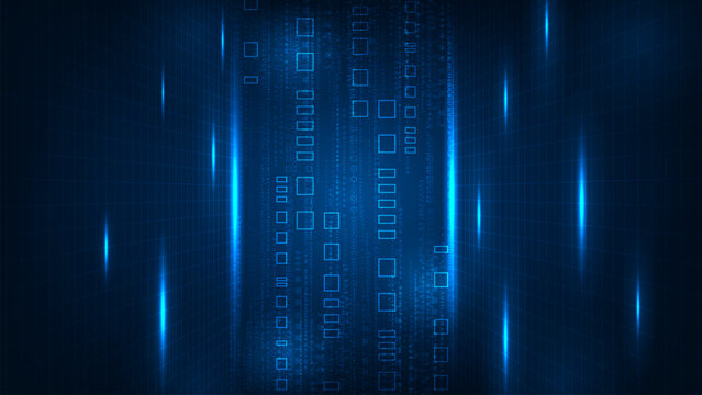 Futuristic digital technology ultra speed grid line perspective with blue light technology background.