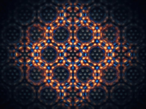 Intricate pattern with vibrant colors and geometric shapes, resembling complex structure