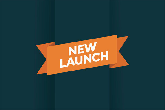 Orange ribbon banner with New Launch text on dark background. Vector illustration for product release, promo label, and marketing tag.
