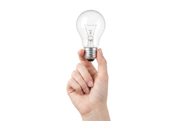 Human hand holding a glass light bulb representing a bright idea © Atreyee