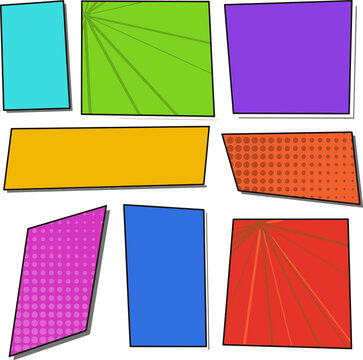 Colorful comic book page layout with empty speech bubbles