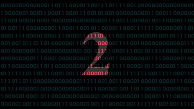 Digital countdown number two with red binary code matrix background, for tech presentations