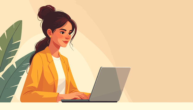 Professional Woman Working Efficiently on Laptop in a Modern Office Environment for Remote Business Communication and Digital Productivity Concepts