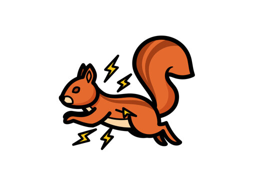 Energetic squirrel jumping with electric lightning bolts