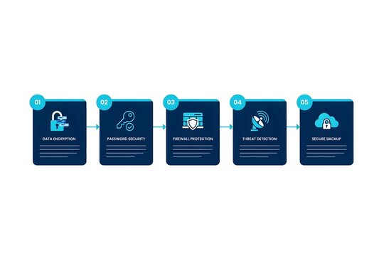 Five Step Business Process Flowchart with Icons And Blue Infographic Elements