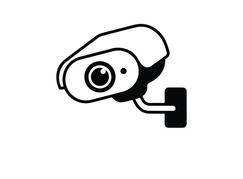 Black silhouette icon of a security surveillance camera isolated on a white background for home or office safety monitoring