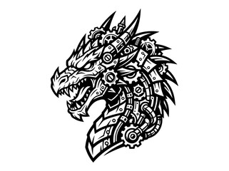 Obraz premium Steampunk Dragon Head Isolated - Mechanical Fantasy Creature