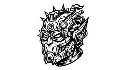 Obraz premium Steampunk Robot Head Illustration Isolated